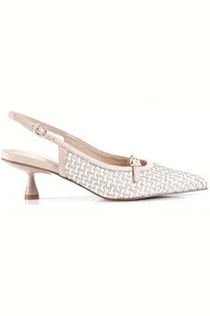 Jeannot Pumps, female, , Size: 10 US Woven Nude Slingback Heels