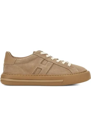 Hogan Sneakers, male, , Size: 8 1/2 US Beige Lace-Up Sneakers with Logo Panels