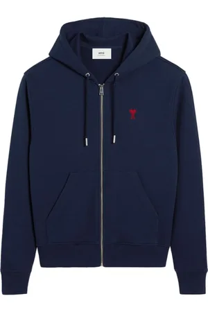 Ami Zip-throughs, male, , Size: S Navy Hooded Sweater
