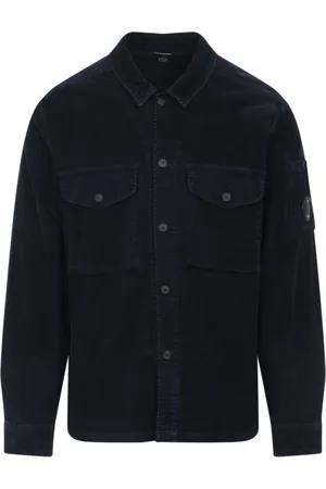 C.P. Company Light Jackets, male, , Size: XL Dark Blue Corduroy Overshirt Lens Detail