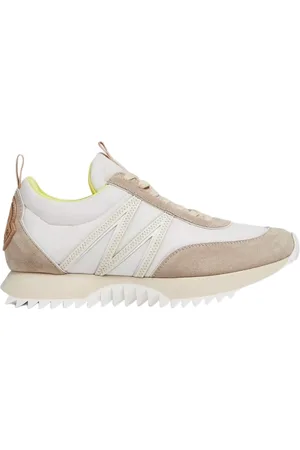 Moncler Sneakers, female, , Size: 6 US Beige & White City Trainer with Nylon and Suede