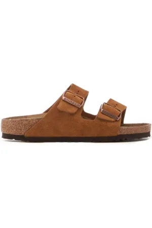 Birkenstock Sliders, male, , Size: 8 US Suede Mink Narrow Fit Sandals