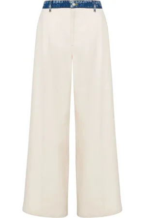 Moschino Wide Trousers, female, , Size: XS Textured Elastic Cotton Wide Leg Jeans