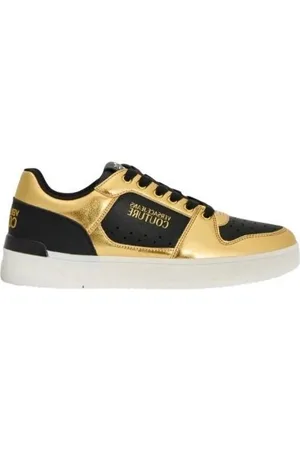 VERSACE Sneakers, male, , Size: 11 US Black and Gold Lace-Up Sneakers