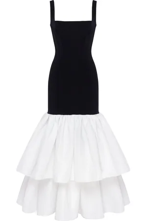 MILLÀ Black fitted maxi dress with white puffy tiered skirt, Parisienne