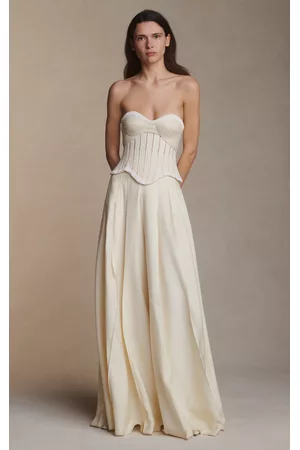 Danielle Frankel Women Lace-up Tops - Women's Anika Cotton Twill And Lace Basque Bustier Top - - US 00 - Only At Moda Operandi