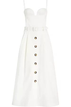 Carolina Herrera Women Midi Dresses - Women's Belted Bustier Cotton-Blend Midi Dress - - US 4 - Moda Operandi