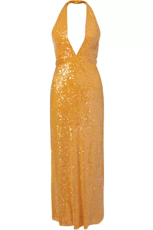 Markarian Women Halter Dresses - Women's Valerie Saffron Sequined Halter Midi Dress - - US 2 - Moda Operandi