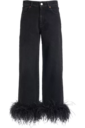 VALENTINO Women High Waisted Jeans - Women's Feather-Trimmed Rigid High-Rise Straight Cropped Jeans - - 26 - Moda Operandi