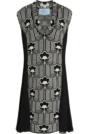 Prada Floral Wool And Crepe Dress - Black/white - IT 36 - Moda Operandi