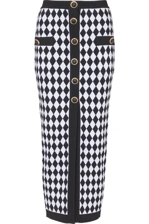 Balmain Diamond-Jacquard Knit Midi Skirt - Black/white - FR 34 - Moda Operandi