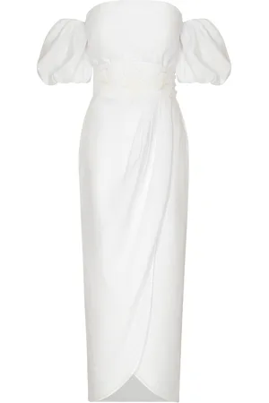 Andres Otalora Una Historia Belted Linen Off-The-Shoulder Midi Dress - - US 8 - Moda Operandi