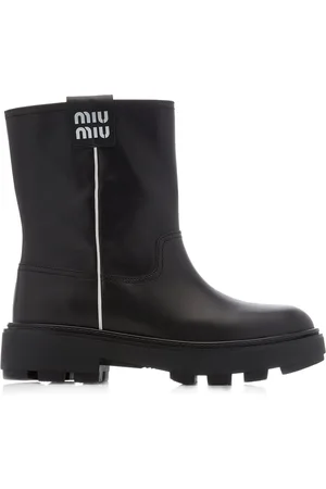 Miu Miu Logo-Detailed Leather Ankle Boots - - IT 40 - Moda Operandi