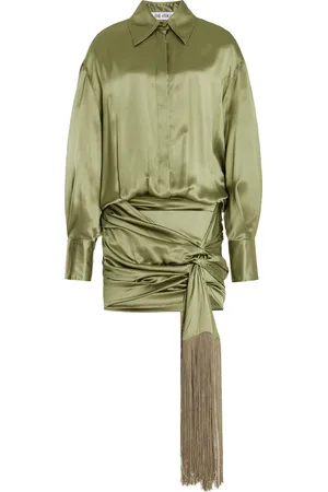 The Attico Fringe-Detailed Silk Mini Shirt Dress - - IT 36 - Moda Operandi