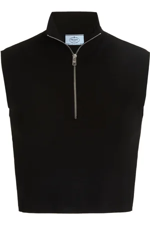 Prada Logo-Detailed Ribbed Jersey Turtleneck Crop Top - - IT 36 - Moda Operandi