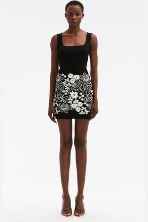 Oscar de la Renta Mixed Botanical Jacquard Mini Skirt - Black/white - S - Moda Operandi