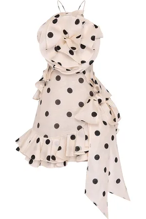 ZIMMERMANN Crush Rosette Polka-Dot Linen-Silk Mini Dress - Black/white - 0 - Moda Operandi