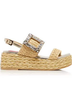 Roger Vivier Crystal-Buckle Raffia Platform Sandals - - IT 36 - Moda Operandi
