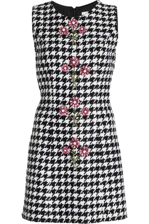 Carolina Herrera Embellished Houndstooth Linen-Blend Mini Dress - Black/white - US 00 - Moda Operandi