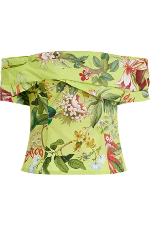 Oscar de la Renta Exclusive Painted Poppies Cotton Poplin Off-The-Shoulder Top - - US 0 - Moda Operandi