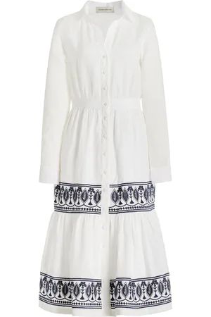 Andres Otalora Exclusive Mirana Embroidered Linen Midi Dress - - US 8 - Moda Operandi