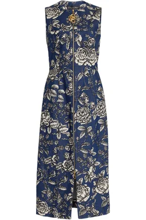 Oscar de la Renta Printed Stretch-Denim Midi Dress - - US 0 - Moda Operandi