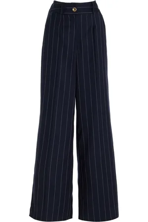 Sergio Hudson Pinstriped Wool Wide-Leg Pants - - US 4 - Moda Operandi