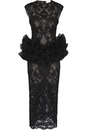 ZIMMERMANN Ruffled Lace Peplum Midi Dress - - 0 - Moda Operandi