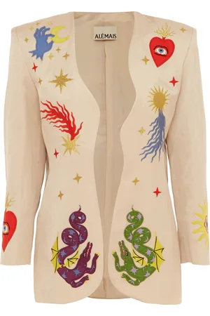 ALÉMAIS Lou Embroidered Linen-Blend Blazer - - AU 6 - Moda Operandi
