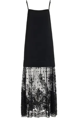 SEA Noa Lace-Paneled Satin Midi Dress - - US 10 - Moda Operandi