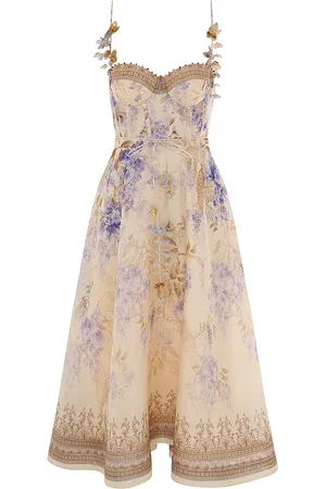 ZIMMERMANN Dawning Linen-Silk Corset Midi Dress - - 1 - Moda Operandi