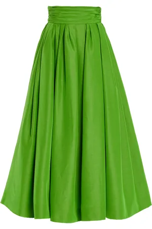 Carolina Herrera Cummerbund-Waist Cotton-Blend Faille Midi Skirt - - US 6 - Moda Operandi