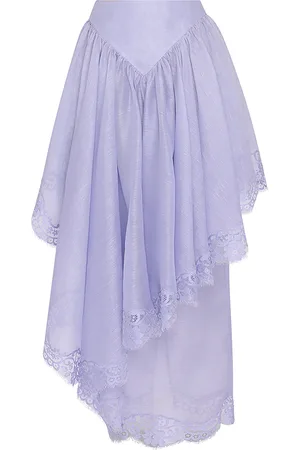 ZIMMERMANN Crush Lace-Trimmed Linen-Silk Midi Skirt - - 1 - Moda Operandi