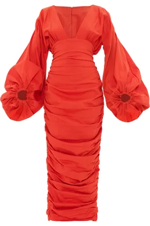 Andrea Iyamah Anida Ruched Twill Midi Dress - - XS - Moda Operandi