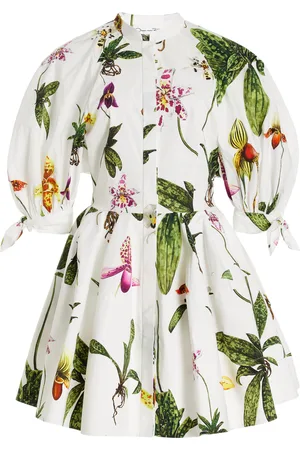 Oscar de la Renta Puff-Sleeve Cotton Poplin Mini Dress - - US 4 - Moda Operandi