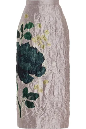 Erdem Floral Crinkled Satin Midi Skirt - - UK 6 - Moda Operandi