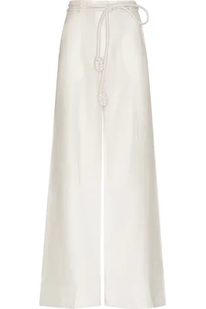 Andres Otalora Otras Noches Belted Linen Flared-Leg Pants - - US 8 - Moda Operandi