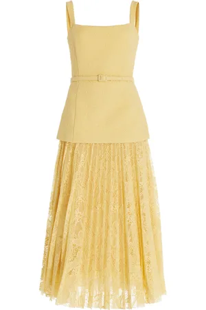 Oscar de la Renta Pleated Tweed-Lace Midi Dress - - US 8 - Moda Operandi