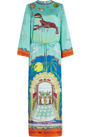 ALÉMAIS Surrealist Summer Silk Satin Midi Dress - - AU 6 - Moda Operandi
