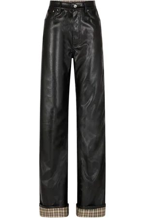 Paco rabanne Tartan-Lined Vegan Leather Wide-Leg Pants - - 27 - Moda Operandi