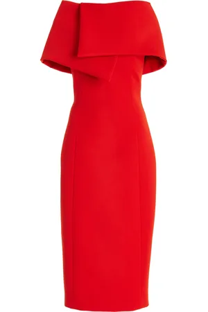 Oscar de la Renta Draped Bonded Wool Midi Dress - - US 0 - Moda Operandi