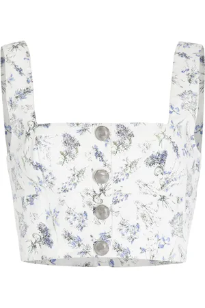 ADAM LIPPES Quinn Printed Cotton Poplin Crop Top - - US 2 - Moda Operandi