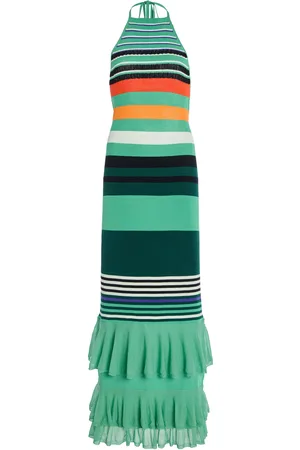 Christopher John Rogers Ruffled Striped Cotton-Blend Halter Dress - - XS - Moda Operandi