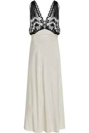 Diotima Pavona Crochet-Trimmed Crepe Maxi Dress - Black/white - 1 - Moda Operandi