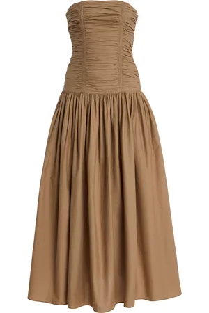 MATTEAU Strapless Ruched Cotton Drop-Waist Maxi Dress - - 1 - Moda Operandi
