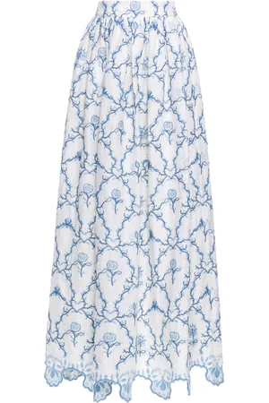 Agua by Agua Bendita Tangelo Embroidered Linen Maxi Skirt - - XS - Moda Operandi