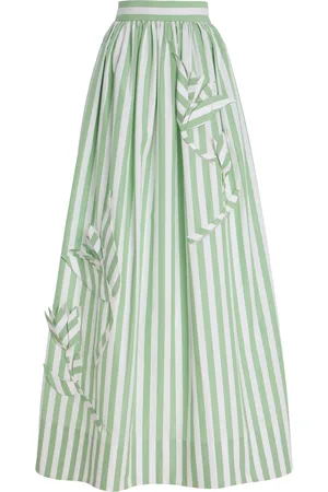 Oscar de la Renta Exclusive Riviera Appliquéd Striped Cotton Midi Skirt - - US 10 - Moda Operandi