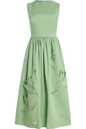 Oscar de la Renta Exclusive Riviera Floral-Appliquéd Cotton Midi Dress - - US 4 - Moda Operandi