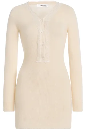 AYA MUSE Isla Lace-Trimmed Wool-Cashmere Mini Dress - - S - Moda Operandi