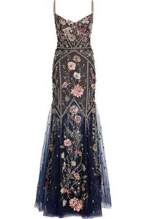 Marchesa Notte Floral-Embellished Tulle Gown - - US 8 - Moda Operandi